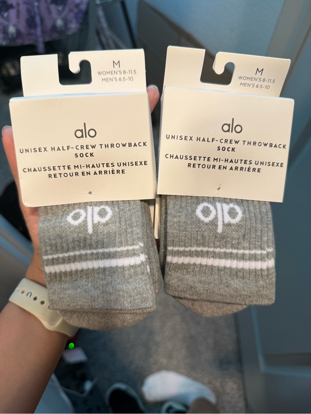 ALO Yoga Men's/Women's Half-Crew Athletic Socks - Gray with White Logo